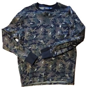 Polo Ralph Lauren Green Camouflage White Pony Waffle Knit Thermal Men's XL